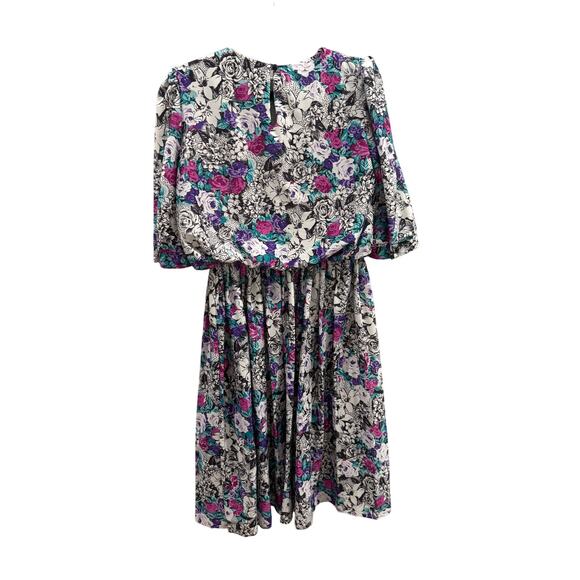 VTG 80s Floral Dress Romantic Cottagecore Lace Collar Waist 3/4 Sleeve Pullover - Picture 2 of 6